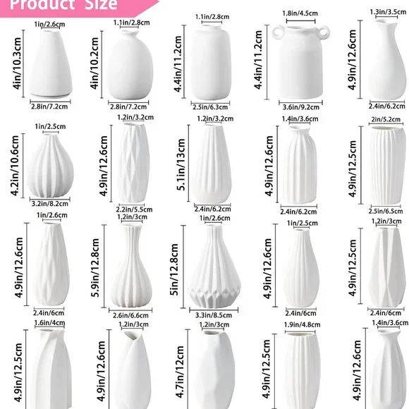 5'' White Ceramic Bud Vases Set of 20,Small Vases in Bulk for Flowers,Mini Vases